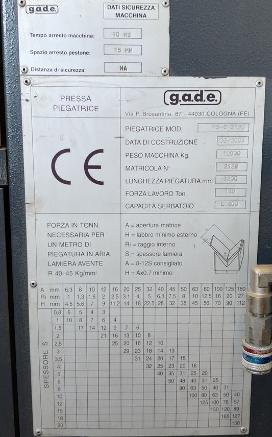 Piegatrice GADE | PS-C 3120 | Usata|VENDUTA