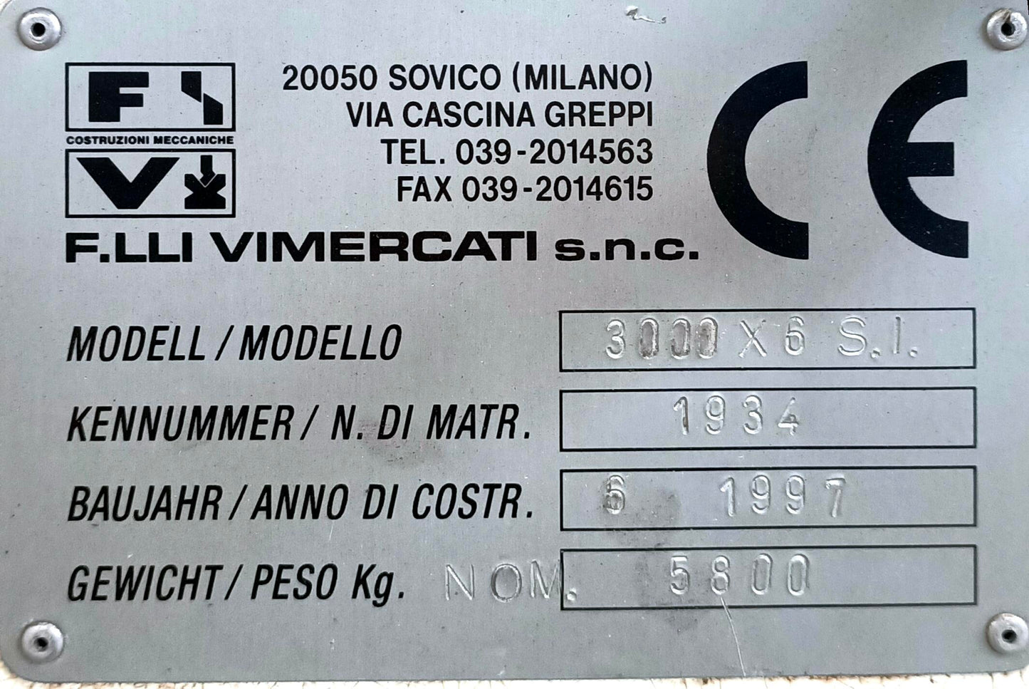 Cesoia Usata Vimercati 3000x6 | Usato Garantito | Pronta Consegna | Bimar