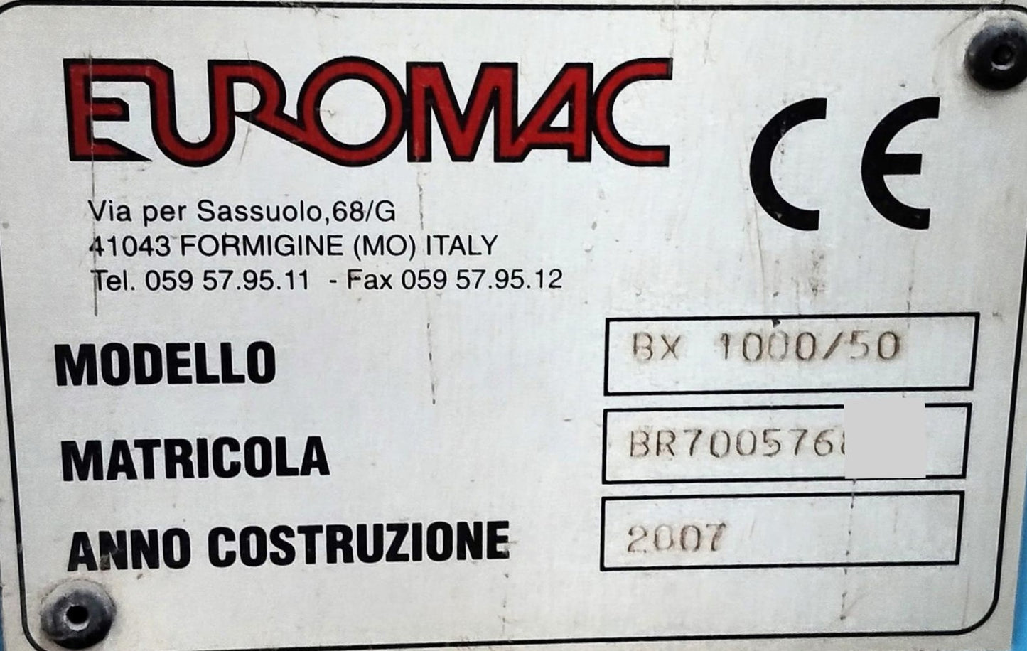 Punzonatrice EUROMAC BX 1000/50 Usata