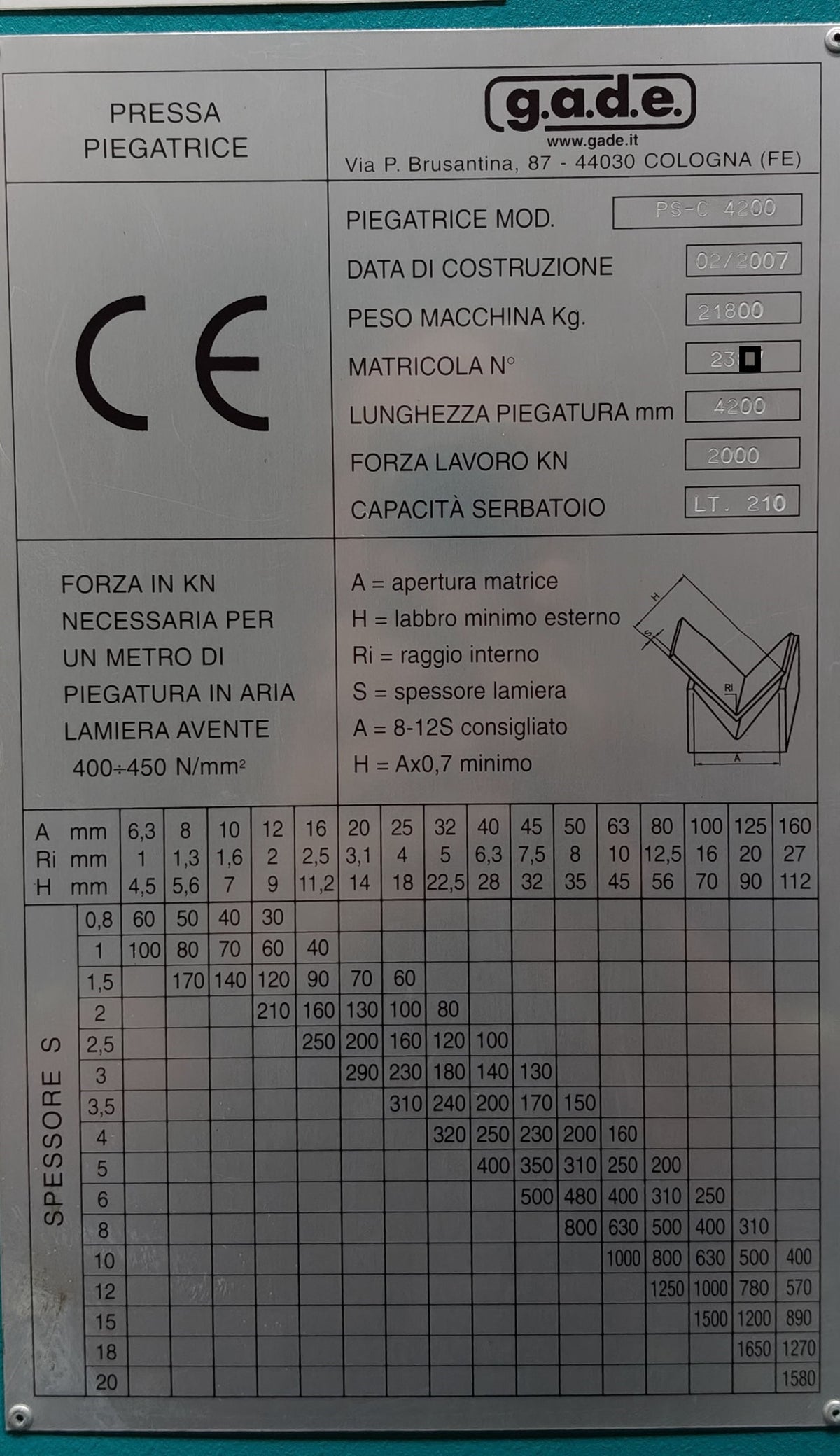 Pressa piegatrice 4000-200 Tonnellate Usata