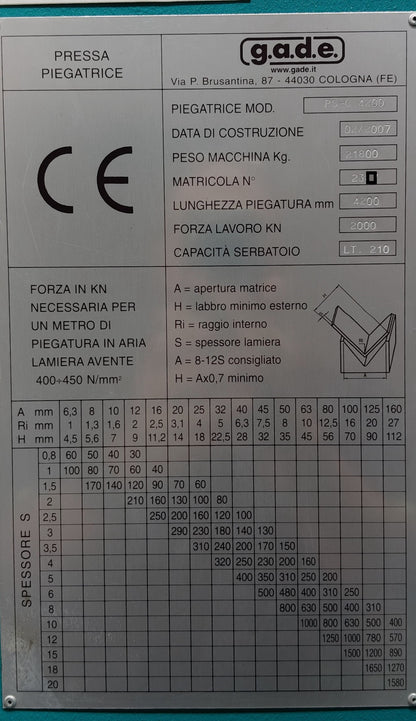 Pressa piegatrice 4000-200 Tonnellate Usata