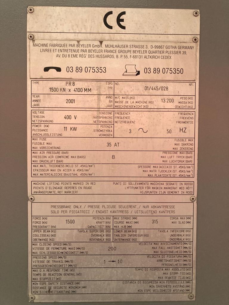 Piegatrice Bystronic Usata - Beyeler PR 150, 4100mm