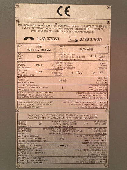 Piegatrice Bystronic Usata - Beyeler PR 150, 4100mm